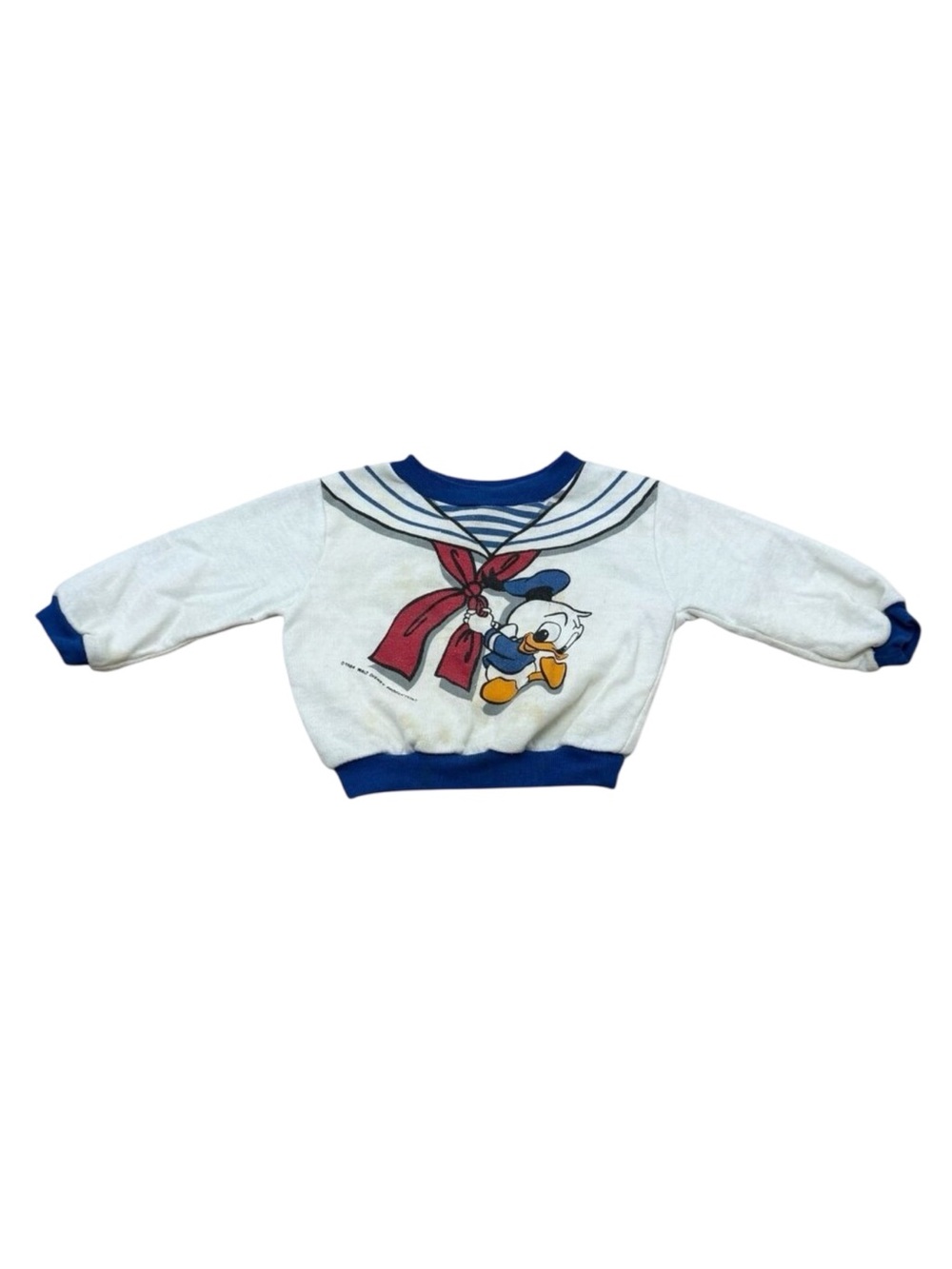Vintage 80s Baby Donald Duck Sailor Sweatshirt Single Stitch White Blue
